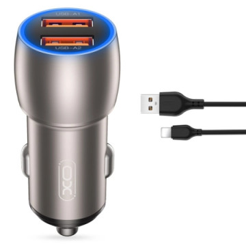 XO CC52 Car charger +  Lightning Cable 36W Gray | Giga Informatika
