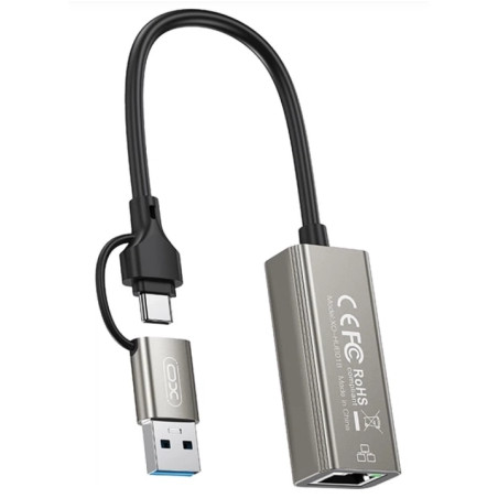 XO HUB018 USB to Type-C 2-in-1 RJ45 hub 2in1 | Giga Informatika