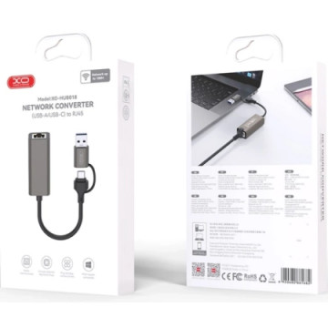 XO HUB018 USB to Type-C 2-in-1 RJ45 hub 2in1 | Giga Informatika