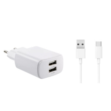 XO L109 Dual USB 2.4A Charger + Type-C cable | Giga Informatika