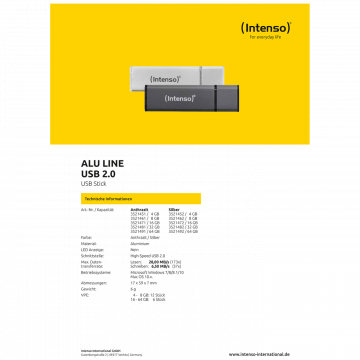 (Intenso) USB Flash drive 32GB Hi-Speed USB 2.0, ALU Line - USB2.0-32GB/Alu-a