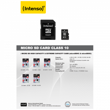 (Intenso) Micro SD Kartica 4GB Class 10 (SDHC & SDXC) sa adapterom - SDHCmicro+ad-4GB/Class10