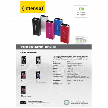 (Intenso) Prijenosni punjač za mobitele i tablete 5200mAh - RTU - POWERBANK A5200 BLUE