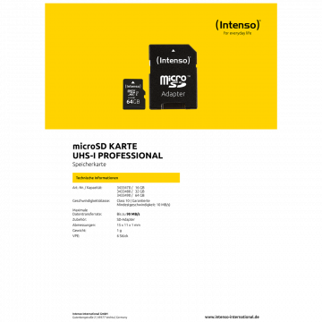 (Intenso) Micro SDHC/SDXC kartica 64GB Class 10, UHS-I +adapter, Pro - MicroSD 64GB Class10 UHS-I Pro
