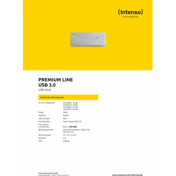 (Intenso) USB Flash 32GB Hi-Speed USB 3.0 up to 100MB/s, Premium Line - USB3.0-32GB/Premium Line