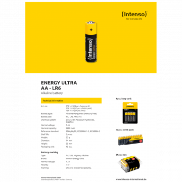 (Intenso) Baterija alkalna, AA LR6/4, 1,5 V, blister 4 kom