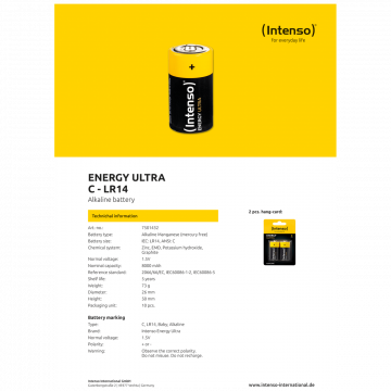 (Intenso) Baterija alkalna, LR14 / C, 1,5 V, blister 2 kom