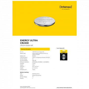 (Intenso) Baterija litijska, CR2430/2, 3 V, dugmasta, blister  2 kom