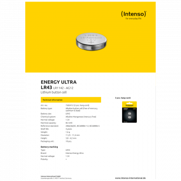 (Intenso) Baterija alkalna LR43/2, 1,5 V dugmasta, blister 2 kom