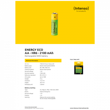(Intenso) Baterija punjiva AA / HR6, 2100 mAh, blister 4 komada - AA / HR6/2100