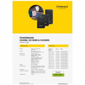(Intenso) Prijenosni punjač za mobitele i tablete 5000mAh - POWERBANK XS5000 Black