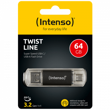 (Intenso) USB Flash drive 64GB, USB 3.2, USB-C, USB-A, Twist Line - USB3.2-64GB/Twist Line