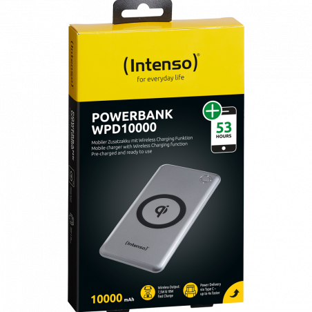 (Intenso) Prijenosni punjač za mobitele i tablete 10000mAh, bežični - POWERBANK WPD10000 silver