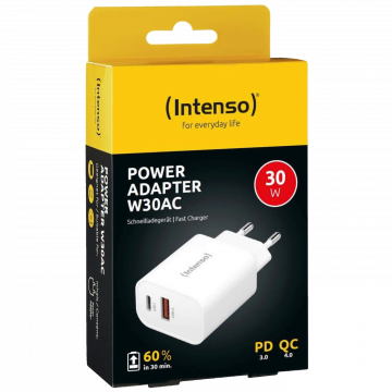 (Intenso) Punjač kučni, brzi, 1 x USB-A, 1 x UCB-C, 3A, 30W - Power Adapter W30AC