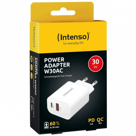 (Intenso) Punjač kučni, brzi, 1 x USB-A, 1 x UCB-C, 3A, 30W - Power Adapter W30AC