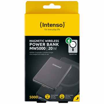 (Intenso) Prijenosni punjač, MagSafe, 5000mAh, bežični, sivi - POWERBANK MW5000 Gray