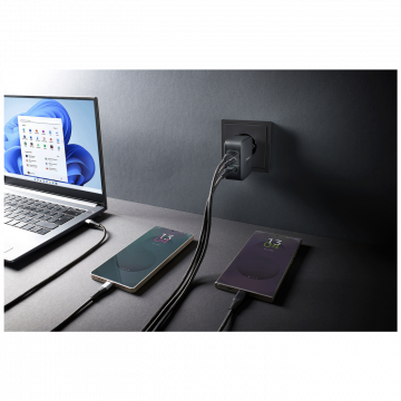 (Intenso) Punjač kučni sa type C kabelom, brzi, 1xUSB-A, 2xUCB-C, 100W - Adapter W100ACC GaN + C520C Cable