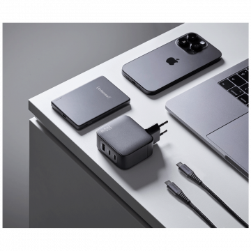 (Intenso) Punjač kučni sa type C kabelom, brzi, 1xUSB-A, 2xUCB-C, 100W - Adapter W100ACC GaN + C520C Cable