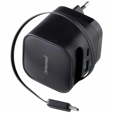 (Intenso) Punjač kučni sa type C kabelom, brzi, 1xUSB-A, 1xUCB-C, 65W - Power Adapter W65ACIC GaN Black