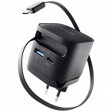 (Intenso) Punjač kučni sa type C kabelom, brzi, 1xUSB-A, 1xUCB-C, 65W - Power Adapter W65ACIC GaN Black