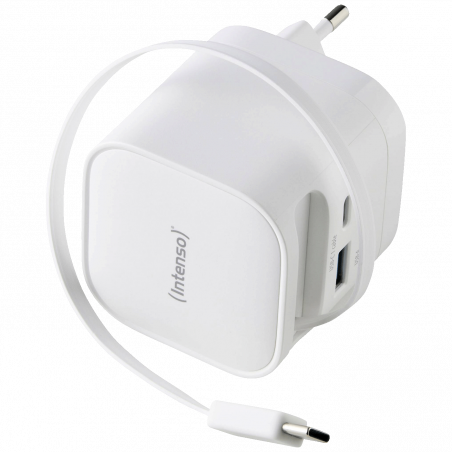 (Intenso) Punjač kučni sa type C kabelom, brzi, 1xUSB-A, 1xUCB-C, 65W - Power Adapter W65ACIC GaN White