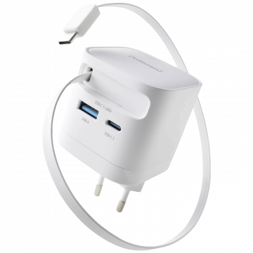 (Intenso) Punjač kučni sa type C kabelom, brzi, 1xUSB-A, 1xUCB-C, 65W - Power Adapter W65ACIC GaN White