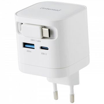 (Intenso) Punjač kučni sa type C kabelom, brzi, 1xUSB-A, 1xUCB-C, 65W - Power Adapter W65ACIC GaN White