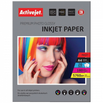 Activejet Foto papir, A4, 180g, Glossy White, 20 kom. - AP4-180G20