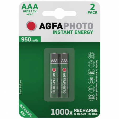 AgfaPhoto Punjiva baterija, AAA, 1.2 V, 950 mAh, blister 2 kom. - R2U Micro