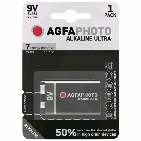 AgfaPhoto Baterija alkalna, 6LR6, 9V, blister 1 kom. - 9V B1