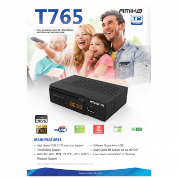 Amiko Prijemnik zemaljski, DVB-T2, H.265, Media Player,USB - T765