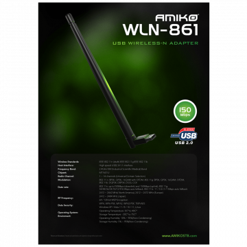 Amiko Wi-Fi mrežna kartica, USB, 2.4 GHz, 150 Mbps - WLN-861