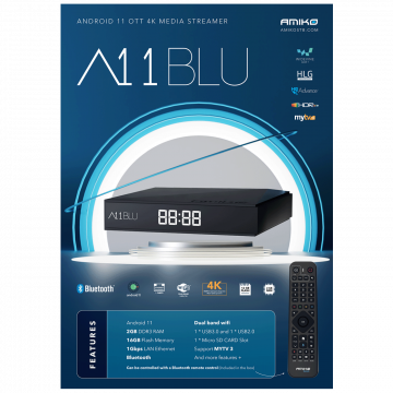 Amiko Prijemnik IPTV, Android OS, 2/16GB, 4K, WiFi, Bluetooth - A11 BLU