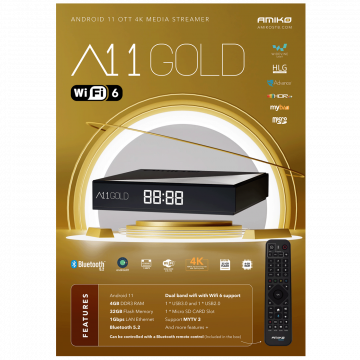 Amiko Prijemnik IPTV, Android OS, 4/32GB, 4K, WiFi, Bluetooth - A11 GOLD