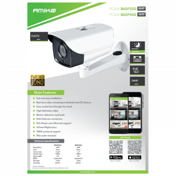 Amiko Home Kamera IP 2 MP, PoE, 1/2.9" SONY CMOS, HD Lens 6mm - B60P200 POE