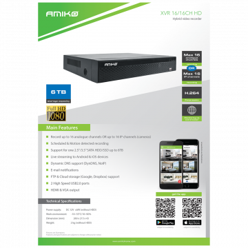 Amiko Home 16 kanalni snimač za video nadzor - XVR 16/16CH HD DVR