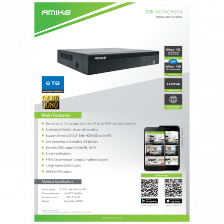 Amiko Home 16 kanalni snimač za video nadzor - XVR 16/16CH HD DVR