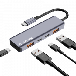 CANYON DS-18 5in1 USB-C hub adapter, siva | Giga Informatika
