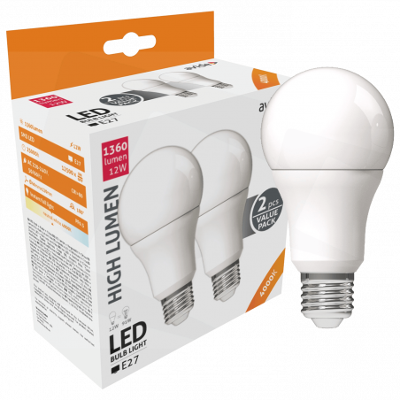 Avide Sijalica, LED 12W, E27, 4000K, 230V AC, pak. 2 kom. - Globe Twin Pack A60 12W E27
