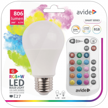 Avide Pametna sijalica, LED 9.7W, E27, RGB+W, 2700K, daljinski - Smart LED Globe A60 9.7W