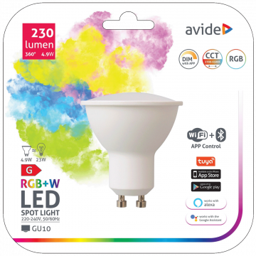 Avide Pametna sijalica, LED 4.9W, GU10, RGB+W, WiFi, Bluetooth - Smart LED GU10 4.9W RGB WiFi