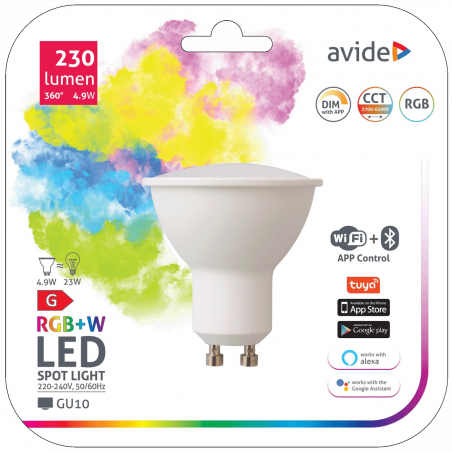 Avide Pametna sijalica, LED 4.9W, GU10, RGB+W, WiFi, Bluetooth - Smart LED GU10 4.9W RGB WiFi
