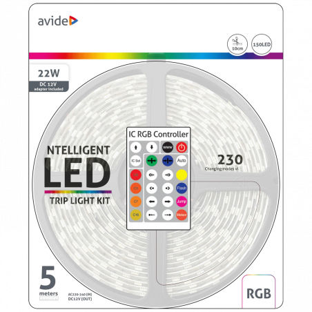 Avide LED traka sa daljinskim upravljačem,RGB,22W,12V,5 met.,IP65 - ABLSBL12V5050-30RGB-IC65