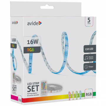 Avide LED traka sa daljinskim upravljačem, RGB, 16W, 12V, 5 met. - ALSB5050RGBMU40-5M