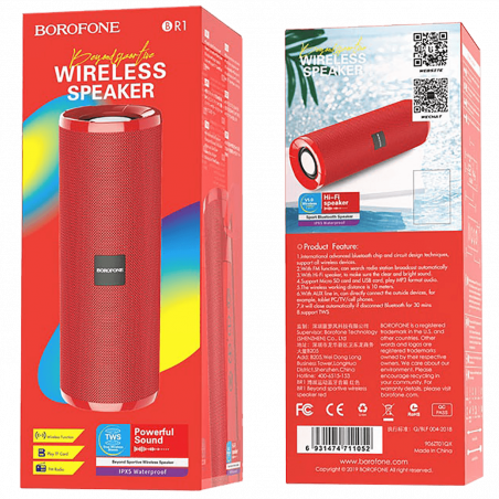 Borofone Zvučnik bežični, Bluetooth, 1200 mAh, 3 h, crvena - BR1 Beyond Red