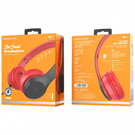 Borofone Slušalice sa mikrofonom, 3.5 mm, dužina kabela 1.2 met. - BO5 Star sound Red