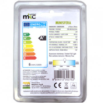 MKC Sijalica,LED 6W, E27, 4000K,220V AC,prirodno bijela svjetlos - LED MINISFERA E27/6W-N