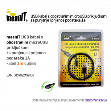 MeanIT USB A na USB micro kabl, FLIP, dužina 1.0 metar - USB / micro USB - 1m