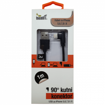 MeanIT USB kabl za Iphone 5 / 6, dužina 1.0 metar, crni - KABEL ZA IPHONE 5 / 6