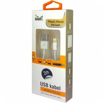 MeanIT USB kabl za Iphone 5 / 6, iPAD, dužina 2.0 metra, bijeli - KABEL ZA IPHONE 5 / 6, iPAD
